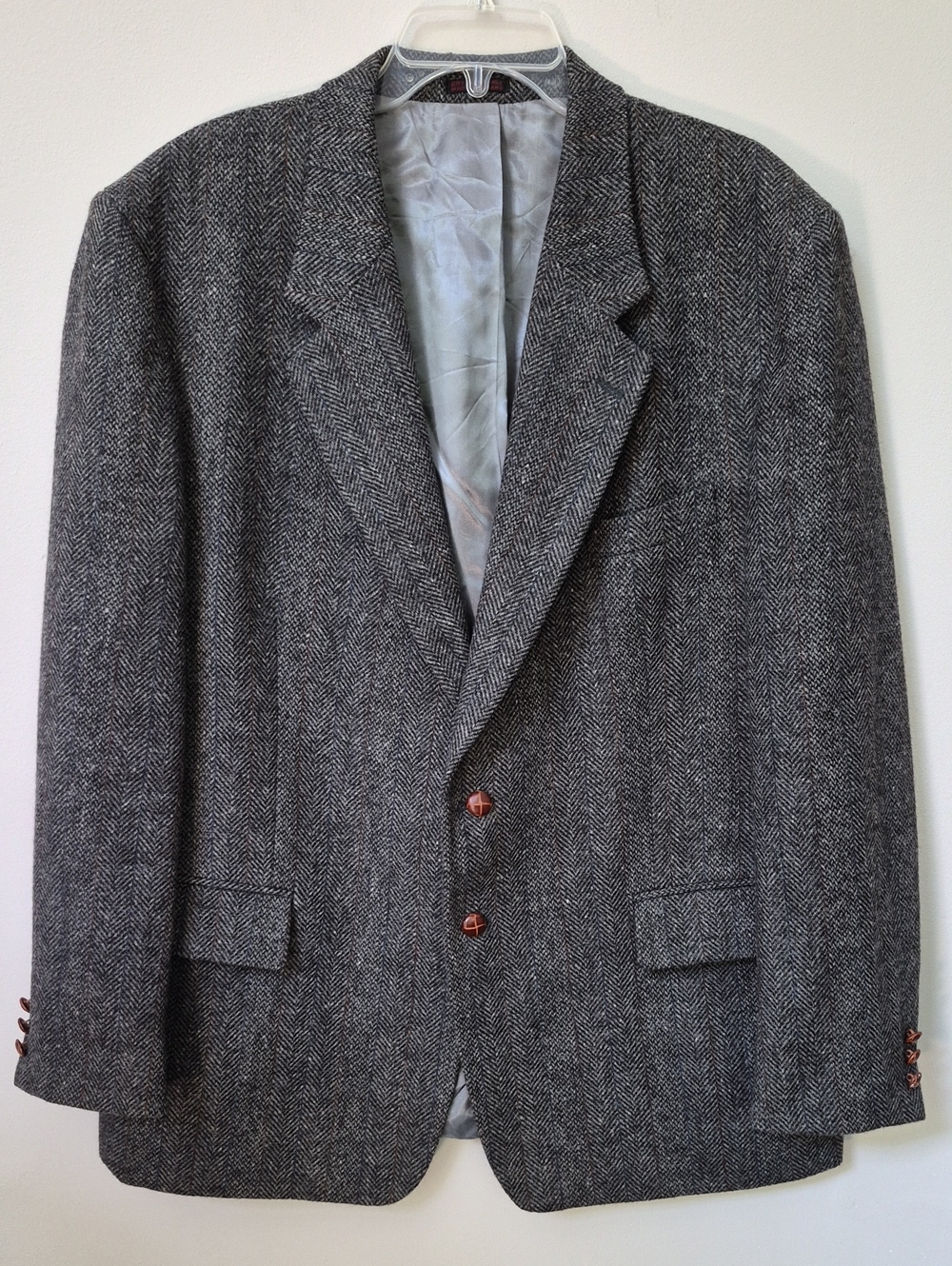 Herringbone Sport Coat Blazer Mens 46R 100% Wool Tweed Classic English Manor Jkt